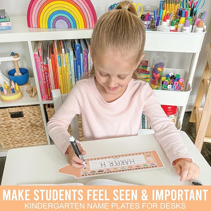 Desk Name Tags for Classroom – 36 Student Name Plates for Classroom Kindergarten, Preschool, 1st, 2nd & 3rd Grade, 14.5 x 4in Teacher Nameplates for Student Desks, Crayon Nametags