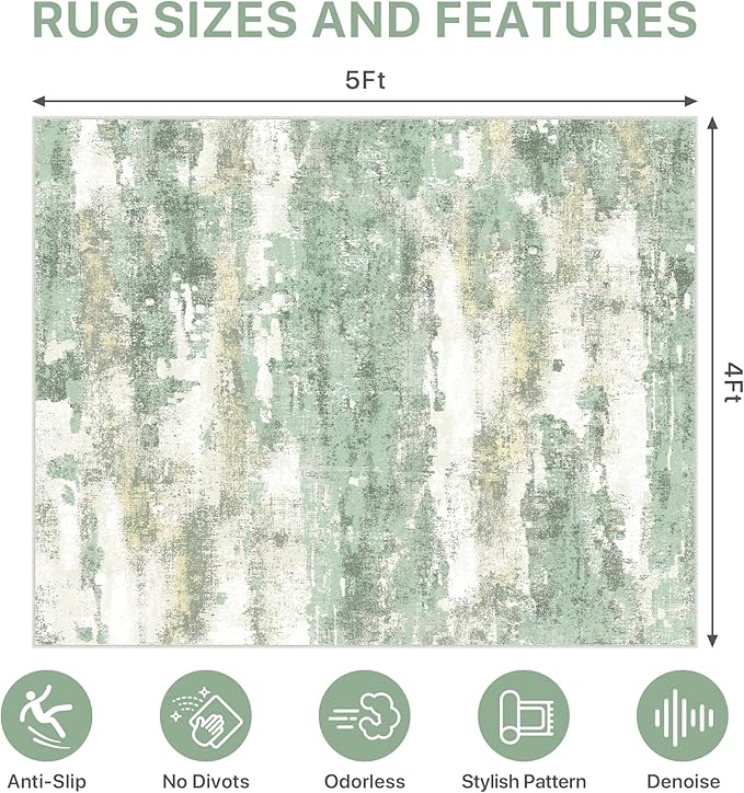 Office Chair Mat for Hardwood Tile Floor, Abstract 48"X 60" Desk Mats for Office Chair on Rolling Chairs Carpet, Desk Anti-Slip 1/5" Thick Rug for Computer Chair, Thin Low-Pile Floor Mat, Green