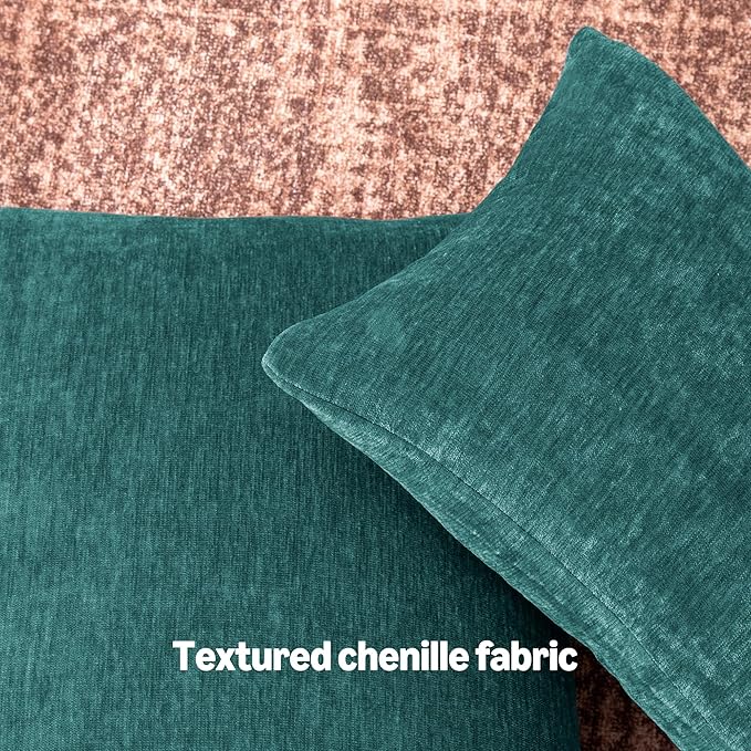 Amazon Basics Chenille Throw Pillow Covers, Home Decor Cushion Cover for Bedroom Living Room Couch Bed, 18" W × 18" L, Deep Teal