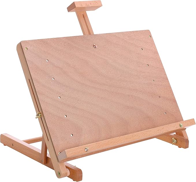 U.S. Art Supply Cancun Solid Wooden Tabletop Easel - Artist Studio Desktop Drawing Table, Portable Drafting Table, Adjustable Art Board, Tabletop Easel for Painting, Holds Up to 23" Canvas, Beechwood