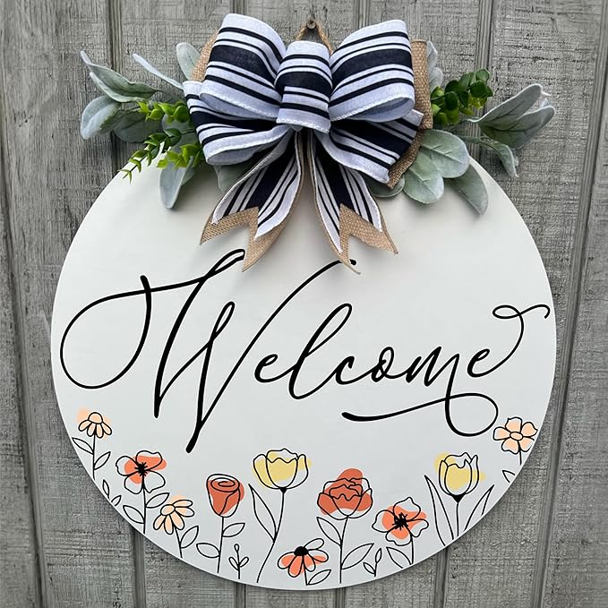 Wood front door sign Wood sign Home decor Welcome sign Sign for front door House warming gift Wedding gift (Wildflower 3.0-UV026(A1) P002, 18" Width)