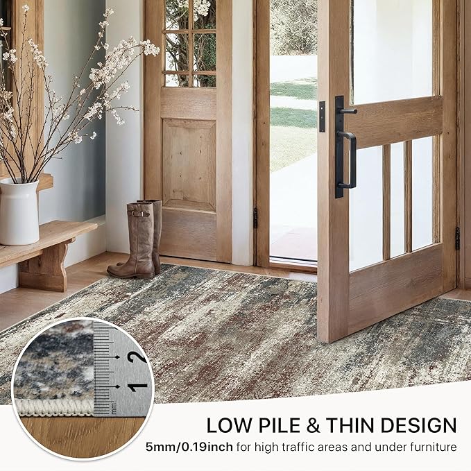 GENIMO Rugs for Bedroom-Washable 6x9 Area Rugs Lightweight Low Pile, Modern Printed Non-Slip Carpet for Living Room, Playroom, Dining Room, Office, Mystic Forest