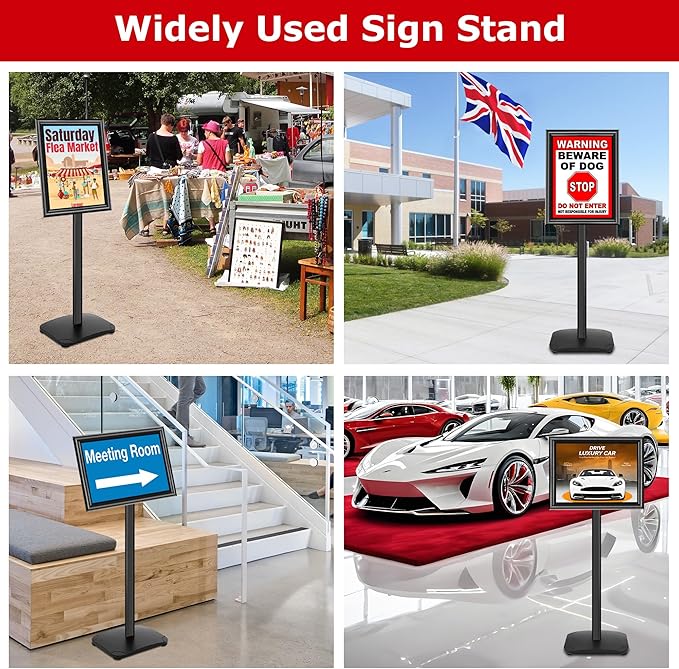 VAIIGO 3 Pack Heavy Duty Sign Holder Stand 11x17 Inch - Pedestal Floor Standing Sign Holder with Weighted Base - Vertical & Horizontal Poster/Menu Display Stands for Indoor/Outdoor Advertising, Black