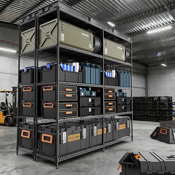 M MZG 5 Tiers Storage Shelves Load 1500LBS, Metal Shelving Wire Metal Shelving Unit Shelves for Storage Adjustable Garage Shelving for Pantry Kitchen Garage Black 15.8" D x 33.5" W x 70.5" H