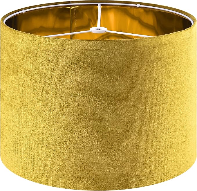 Yellow Velvet Drum Lamp Shade Medium Lampshade 13``Top×13``Bottom×10``High(Spider) Modern Lamp Shade for Table & Bedside Lamp Replacement Lampshades in Hand Crafted - By GO&SO