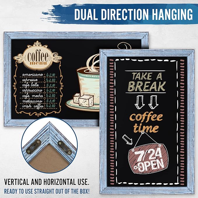 HBCY Creations Rustic Blue Wooden Magnetic Wall Chalkboard, Extra Large Size 24" x 36", Framed Decorative Chalkboard - Great for Kitchen Decor, Weddings, Restaurant Menus and More! (24" x 36")