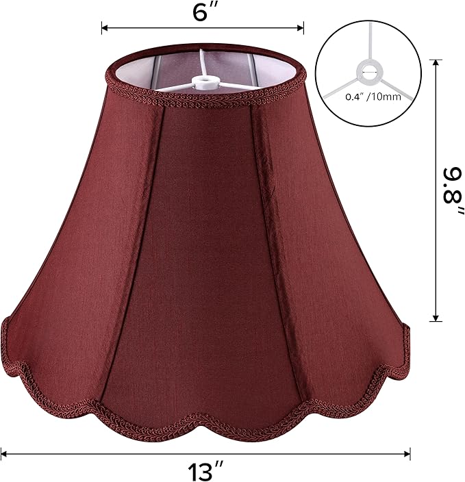 GOSO Scallop Burgundy Lamp Shades Set of 2 Medium Red, Bell Lamp Shade for Table Lamp,Floor Lamps Replac Braids with Petal Edges, 6×13×9.8 Inch Spider Easy Assembly Art Decor Shades for Bedroom