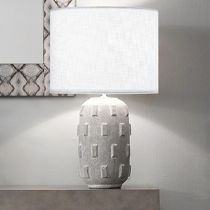 GO&SO White Textured Drum lampshade Medium Lamp Shade 13" Top x 13" Bottom x 10" High (Spider) Modern Linen Lamp Shades for Table Lamp Bedside Lamp Natural Linen Replacement Assembly is Required
