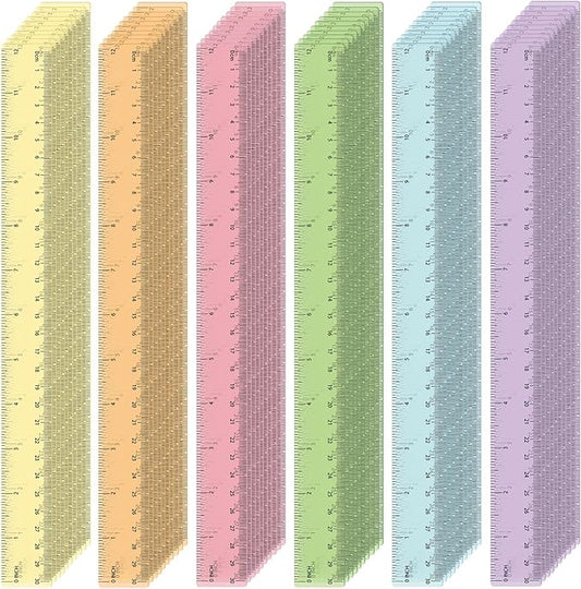 ForraFun 120 Pcs 12 Inch Plastic Ruler Bulk Colorful Transparent Ruler with Imperial and Metric Scales for Back School Office Supplies Home Tool Operation Measuring Drawing(Pastel)