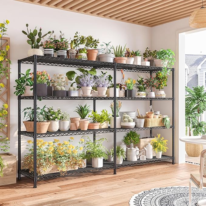 REIBII 72.8" W Storage Shelves Load 1500LBS, 4 Tier Metal Shelving Unit Wire Shelving for Storage Rack Heavy Duty Metal Shelves for Garage Pantry Kitchen, 17.7" D x 72.8" W x 59" H