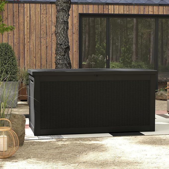 Yardgrace 320 Gallon Outdoor Storage Box Waterproof, Resin Deck Boxes with Lockable Lid & UV-Resistant for Patio, Pool, Garden Furniture Cushions & Accessories, Black