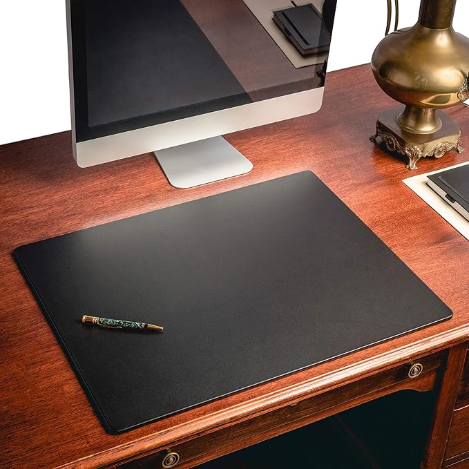 Black Leather 24" x 19" Desk Mat Without Rails