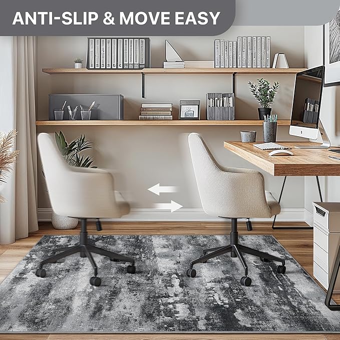 Office Chair Mat for Hardwood Tile Floor, Abstract 36"X 48" Desk Mats for Office Chair on Rolling Chairs Carpet, Desk Anti-Slip 1/5" Thick Rug for Computer Chair, Thin Low-Pile Floor Mat, Dark