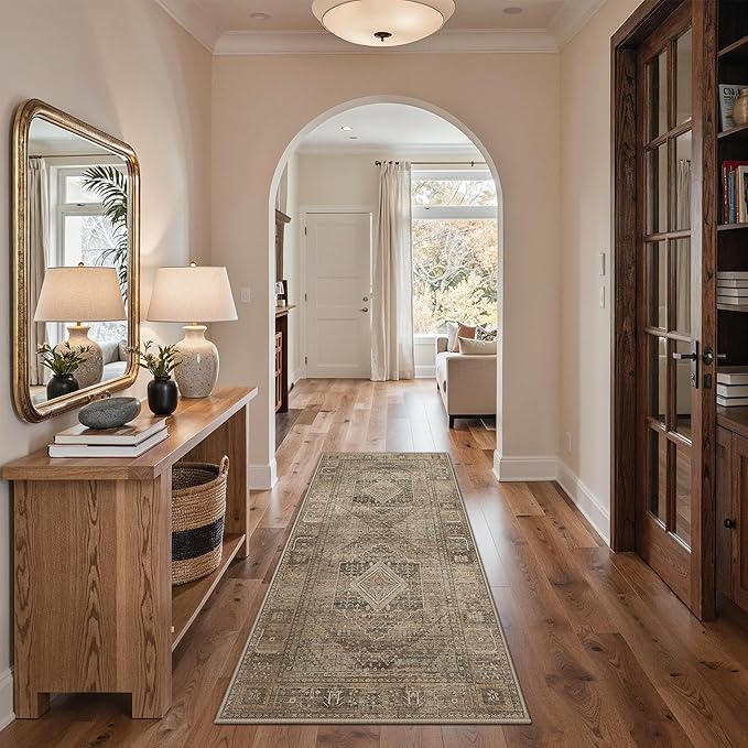GENIMO Runner Rug 2x5 Non Slip Machine Washable Hallway Runner Vintage Rug, Low Pile Lightweight Rugs for Entryway, Hallway, Kitchen and Corridor, Chestnut Brown