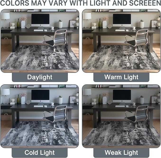 Office Chair Mat for Hardwood Tile Floor, Abstract 48"X 60" Desk Mats for Office Chair on Rolling Chairs Carpet, Desk Anti-Slip 1/5" Thick Rug for Computer Chair, Thin Low-Pile Floor Mat, Dark
