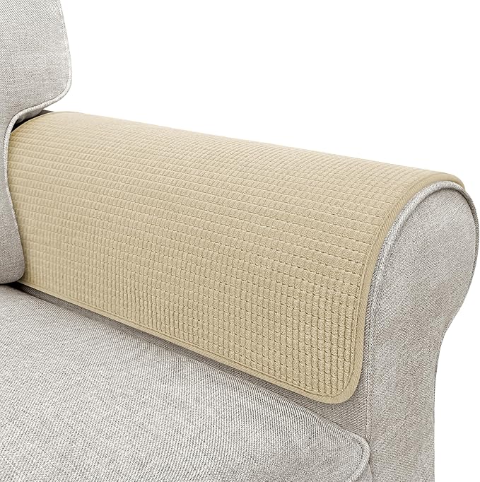 Couch Arm Covers, Waterproof Armrest Cover for Sofa, Armchair, Loveseat, Non-Slip Recliner Arm Covers, Sofa Headrest Covers, Arm Chair Covers Set of 2 (Sand, 26"×26")
