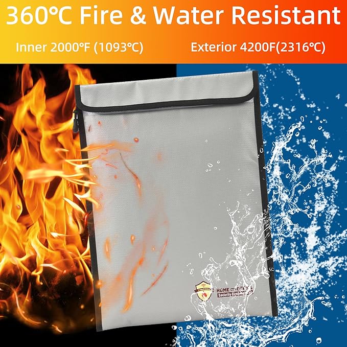 3 Pcs Fireproof Waterproof Document Bag(2000℉), Fire and Water Resistant Safe Zipper Storage Organizer Pouch for A4 A5 Documents Holder, Cash, Passport, Tablet, Laptop, File, Jewelry