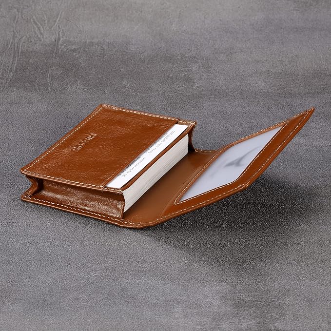 Leather Business Card Case Holder for Men & Women, Italian Calfskin