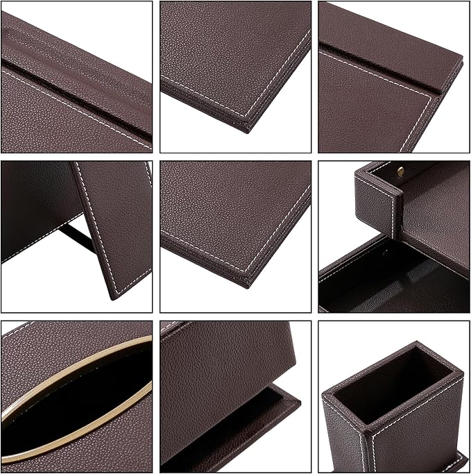 RitPin Desk Set, 11-Piece All-in-One – Executive Desk Accessories & Office Supplies, Leather Desk Organizer with Desk Pad & Blotter, 2-Tier Letter Tray, Luxury Office Desk Decor & Boss Gifts (Brown)