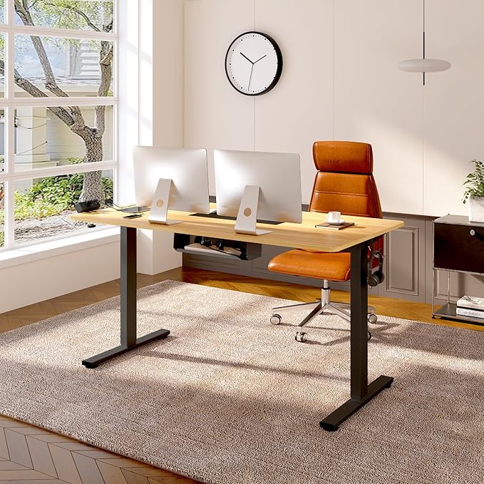 FLEXISPOT EN2 Whole-Piece Standing Desk with Clamp Power Strip, 40 x 24'' Electric Stand Up Height Adjustable Desk with Cable Management (Black Frame + 40" Maple Top, 2 Packages)