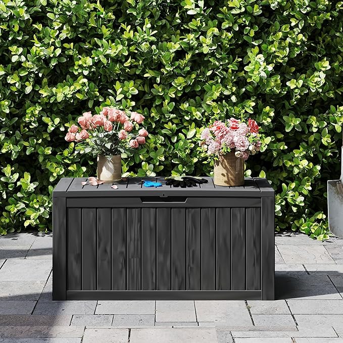 Yardgrace 90 Gallon Waterproof Outside Storage Box - Patio Storage & Outdoor Deck Box, All-Weather Resin Chest for Pool/Garden Accessories, Lockable UV-Resistant, Jet Black