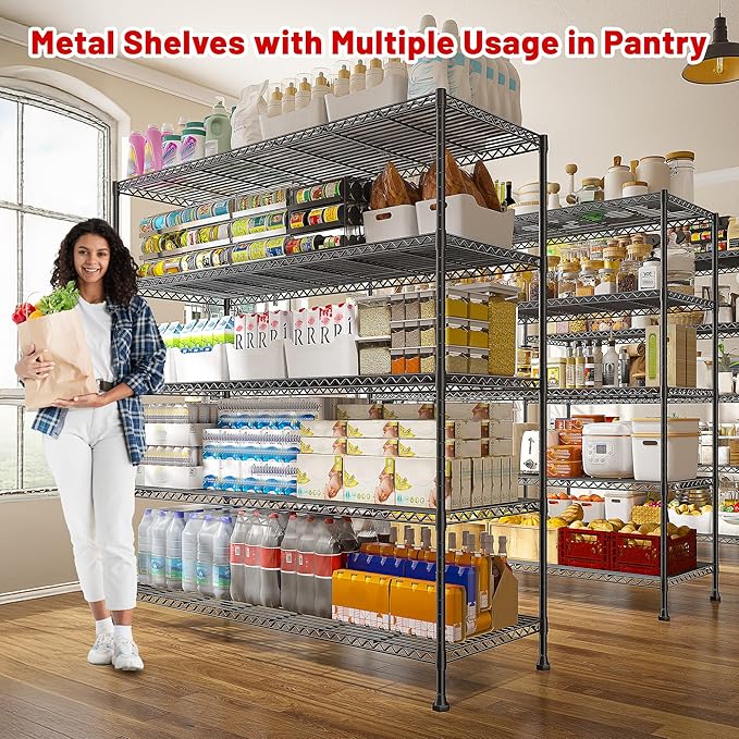 REIBII 45.8''W Steel Wire Shelving Unit, 5 Tier Adjustable Metal Storage Shelves for Kitchen Pantry Office Wire Rack Metal Shelving Unit for College Dorm School, 45.8" W x 71" H x 17.2" D 2PCS