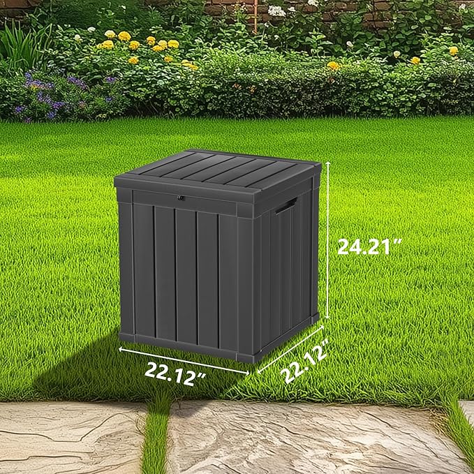 PATIOEASY 50GAL Deck Box Black,Waterproof Resin Outdoor Storage Box，Garden，Pool Supplies，Patio Furniture