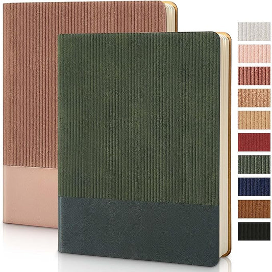 TSFPapier Lined Journal Notebook for Work College Ruled Note Book 7.2"x9.6" B5 PU Leather Daily Journaling 160 Pages for Women Men Writing Home School Supplies Business (Darkgreen/Darkpink)