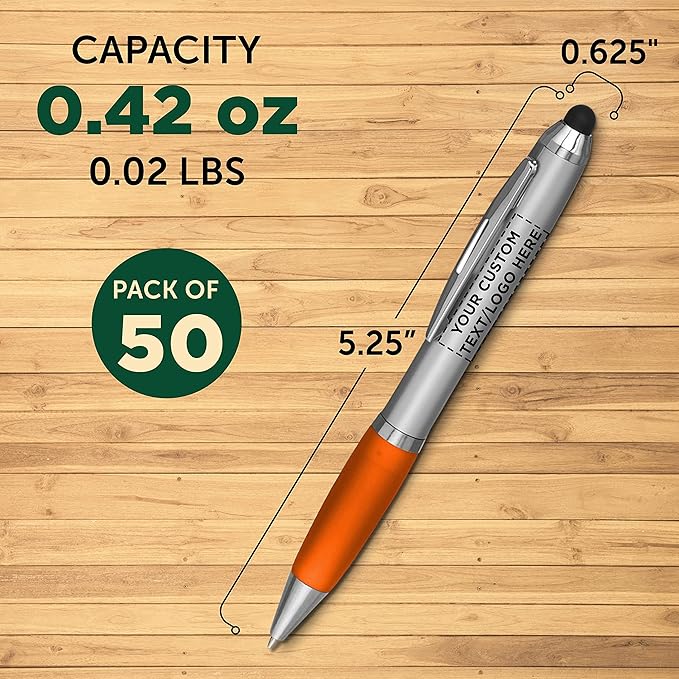 DISCOUNT PROMOS Custom Stylus Ballpoint Pens Set of 50, Personalized Bulk Pack - Black Ink, Great for Office, School, Business, Tradeshows, Events - Orange
