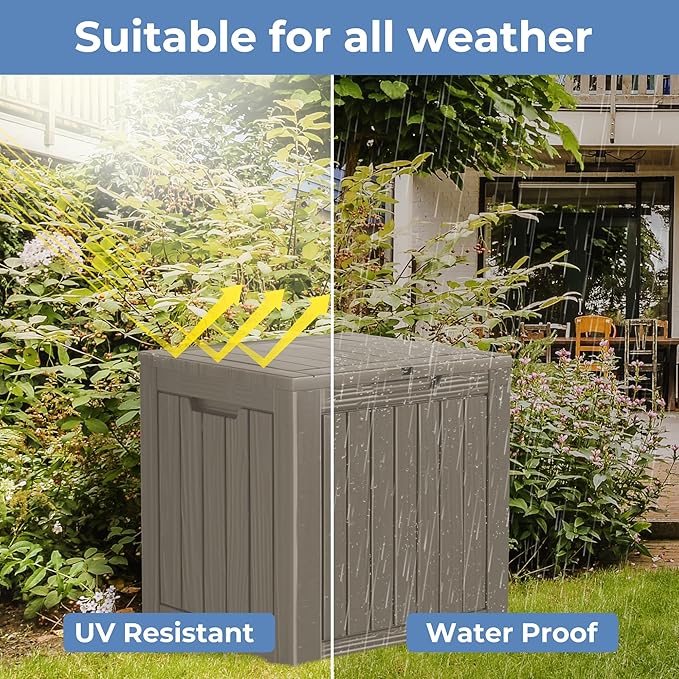 Decksplore 35 Gallon Outdoor Storage Box Waterproof Lockable Resin Deck Box Large, Patio Storage Bin for Pool Accessories Cushion Furniture, Garden Tools, UV-Resistant Outside Delivery Grey
