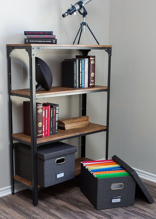 Internet's Best Collapsible File Storage Organizer | Decorative Linen Filing & Storage Office Box | Letter/Legal | Grey
