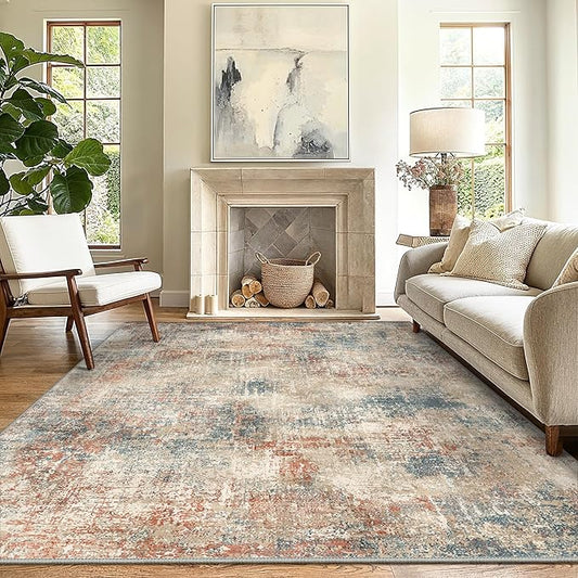GENIMO Washable Area Rugs for Living Room, 6x9 Modern Non Slip Rugs, Low Pile Lightweight Soft Print Rug for Bedroom, Dining Room, Home Office, Multi