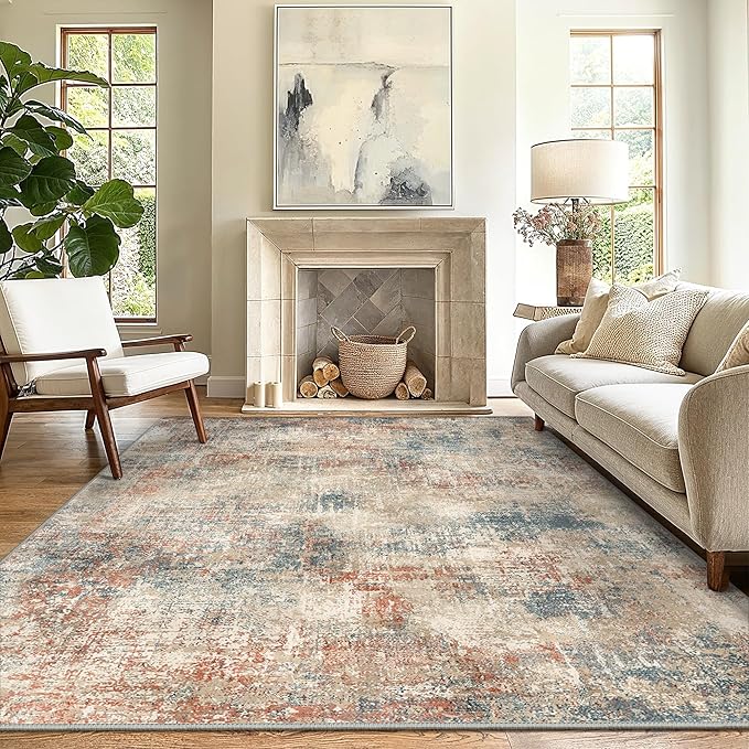 GENIMO Washable Area Rugs for Living Room, 8x10 Modern Non Slip Rugs, Low Pile Lightweight Soft Print Rug for Bedroom, Dining Room, Home Office, Multi