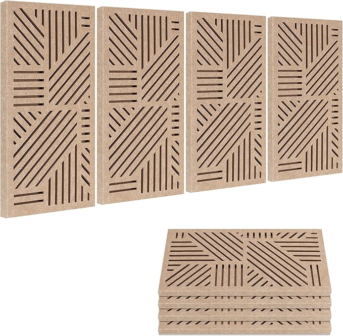 BUBOS 4 Pack Thickened Acoustic Panels, 23.6''x11.8'' Self-Adhesive Sound Absorbing Cavity Acoustic Wall Panels for Theater Studio Room Recording Room Gaming Room Meeting Rooms,VortexCore Brown