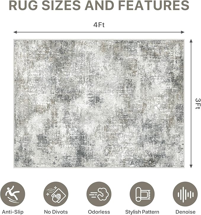 Office Chair Mat for Hardwood Tile Floor, Abstract 36"X 48" Desk Mats for Office Chair on Rolling Chairs Carpet, Desk Anti-Slip 1/5" Thick Rug for Computer Chair, Thin Low-Pile Floor Mat, Slate