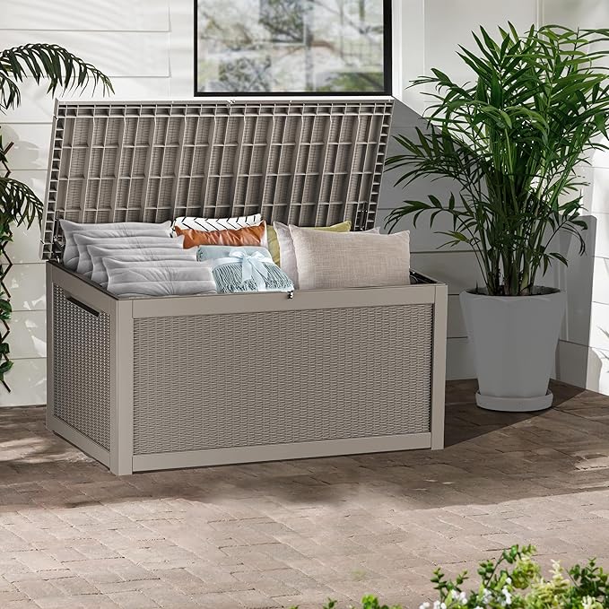 Yardgrace 320 Gallon Lockable Resin Deck Box, Waterproof & UV-Resistant Outdoor Storage Box for Outdoor Cushion Storage, Garden Tools & Pool Accessories Storage, Gray
