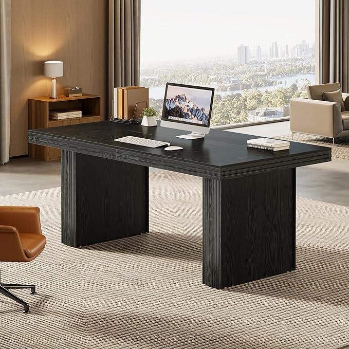 Tribesigns 63" Executive Desk, Large Office Computer Desk with Heavy-Duty Legs and Thickened Desktop, Elegant Writing Workstation Study Table Conference Table for Office, Black