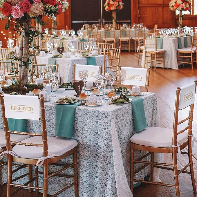Buryeah 12 Pcs Reserved Seating Signs for Chairs Church Pew Reserved Chair Signs Placeholder with Printed Words for Weddings Parties Celebrations Receptions Church or Event (White,Gold)