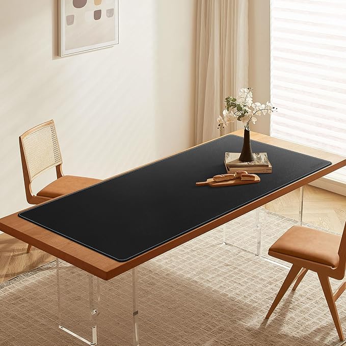 CENNBIE Leather Desk Pad Large, 55.1" x 27.5" Desk Mat Blotter Protector, Extended Non-Slip Mouse Pad, Waterproof PU Leather Desk mat for Desktop Office and Home (Black)