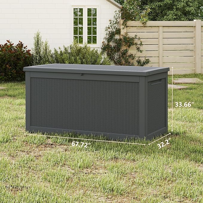 Yardgrace 200 Gallon Outdoor Storage Box Waterproof, Resin Deck Boxes with Lockable Lid & UV-Resistant for Patio, Pool, Garden Furniture Cushions & Accessories, Black