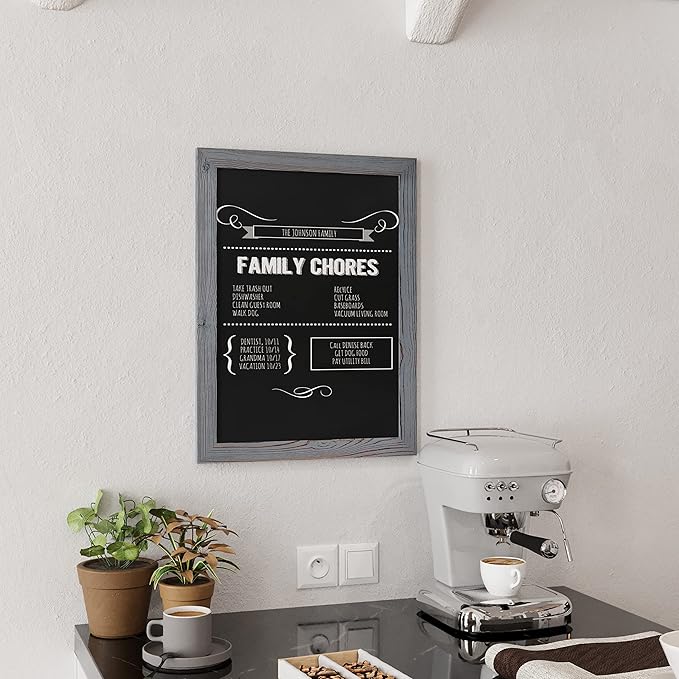 Rustic Grey Magnetic Wall Chalkboard, Large Size 18" x 24", Framed Chalkboard - Decorative Magnet Board Great for Kitchen Decor, Weddings, Restaurant Menus and More! … (18" x 24")…