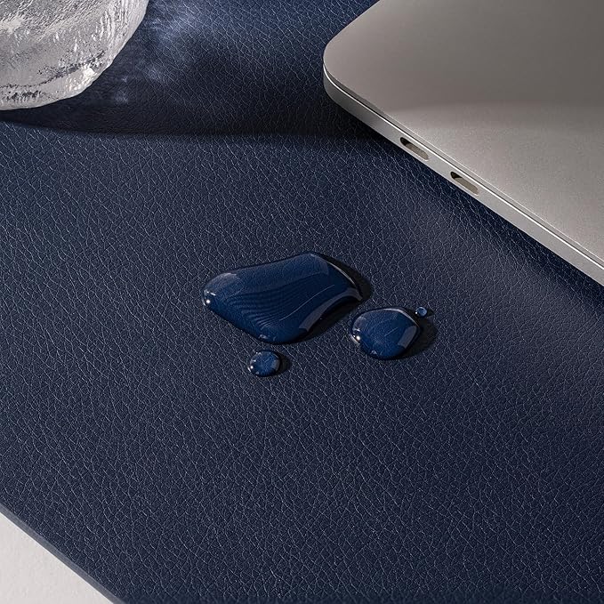 Nekmit Leather Desk Blotter Pad 36 x 20 Inches, Flat, Non-Slip, Waterproof, Blue