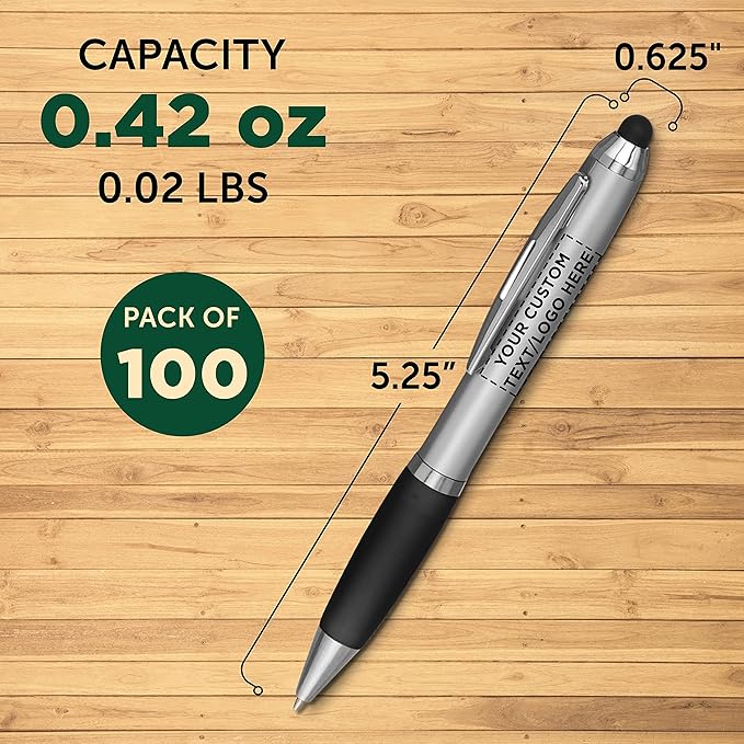 DISCOUNT PROMOS Custom Stylus Ballpoint Pens Set of 100, Personalized Bulk Pack - Black Ink, Great for Office, School, Business, Tradeshows, Events - Black