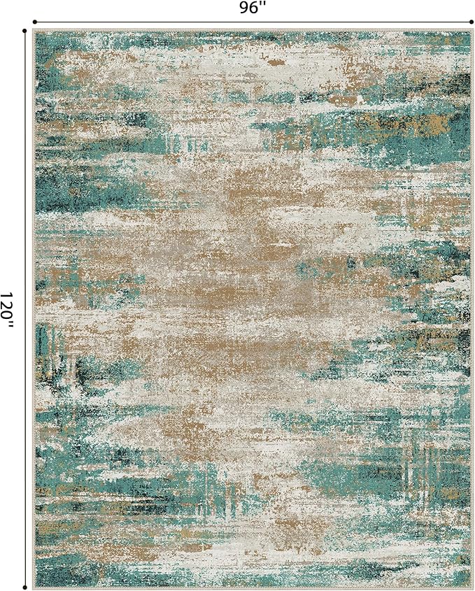 GENIMO 8x10 Area Rugs, Modern Living Room Rugs, Large Machine Washable Rug Non-Slip, Soft Pet Friendly Rugs for Bedroom, Playroom, Dining Room, Emerald Ripples