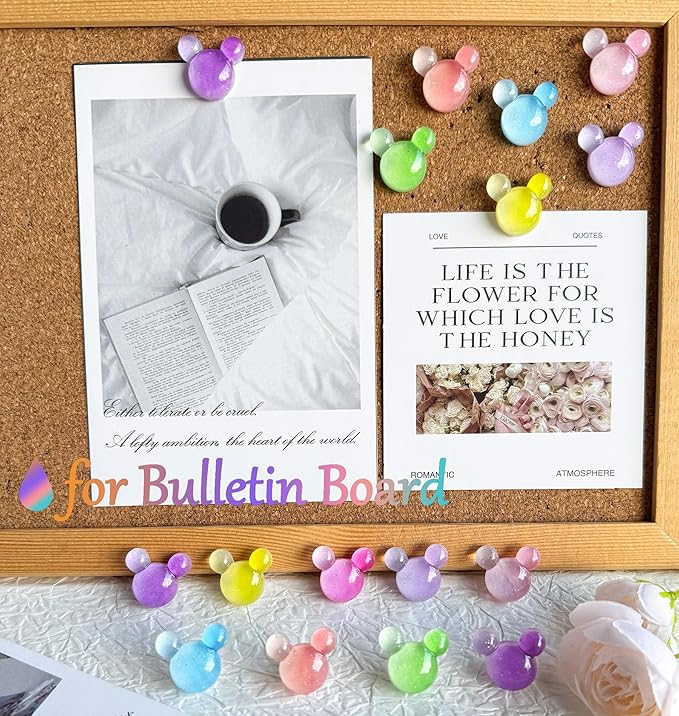 24 Pcs Thumb Tacks,Cute Push Pins,Colorful Decorative Pins,Mouse Tacks,for Bulletin Board,Cork Board,Class Decor Office or Home (24 Pcs - Gradient)