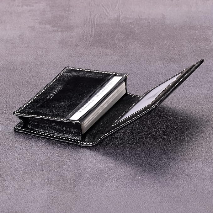Leather Business Card Case Holder for Men & Women, Italian Calfskin