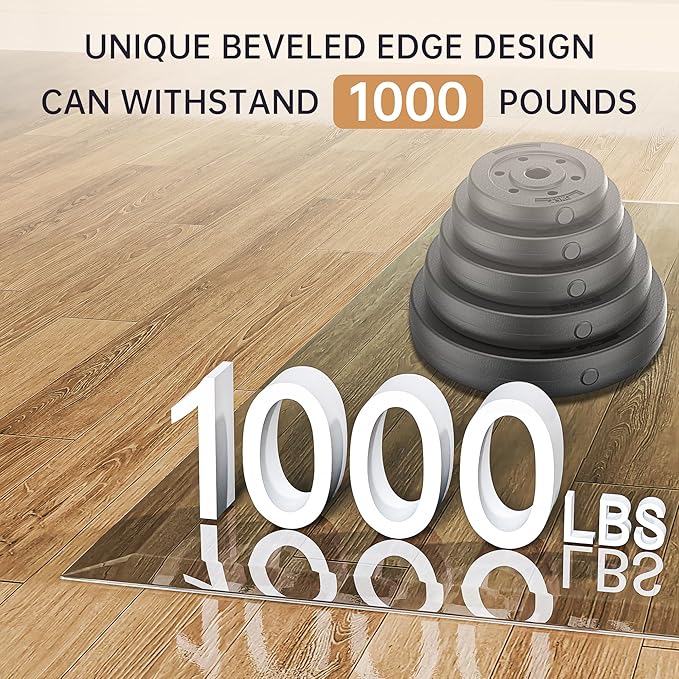 [Tempered Glass] 55“ x 46” Beveled Edge Glass Chair Mat with Polished Edge Clear Office Chair Mat, Glides Smoothly, Suitable for Carpet or Hardwood Floors