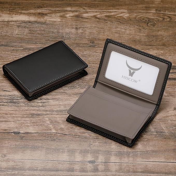 Leather Business Card Case Holder for Men & Women, Italian Calfskin