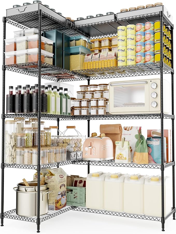 M MZG 5 Tiers Storage Shelves Load 1500LBS, Metal Shelving Wire Metal Shelving Unit Shelves for Storage Adjustable Garage Shelving for Pantry Kitchen Garage Black 15.8" D x 33.5" W x 70.5" H