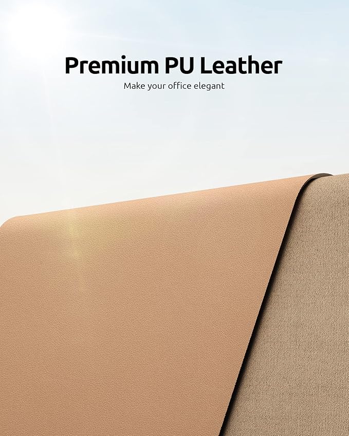 YSAGi Leather Desk Pad Protector, Office Mat, Large Mouse Pad, Non-Slip PU Blotter, Laptop Waterproof Writing for and Home (23.6" x 13.8", Khaki)